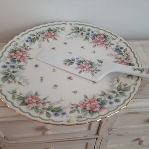 Amiel Floral Cake Plate and Cake Server-Vintage.